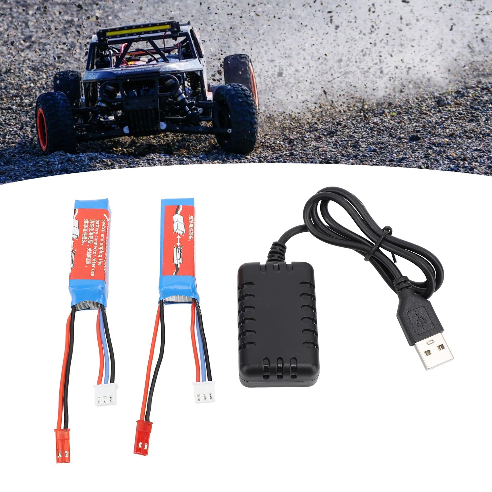 Ensemble de Chargeur de Batterie de Voiture RC, Batterie Li 7,4 V 400 MAh et Ensemble de Chargeur avec Prise de Sortie Jst pour Voitures RC K969 K989 284161 284131 284010 1/28