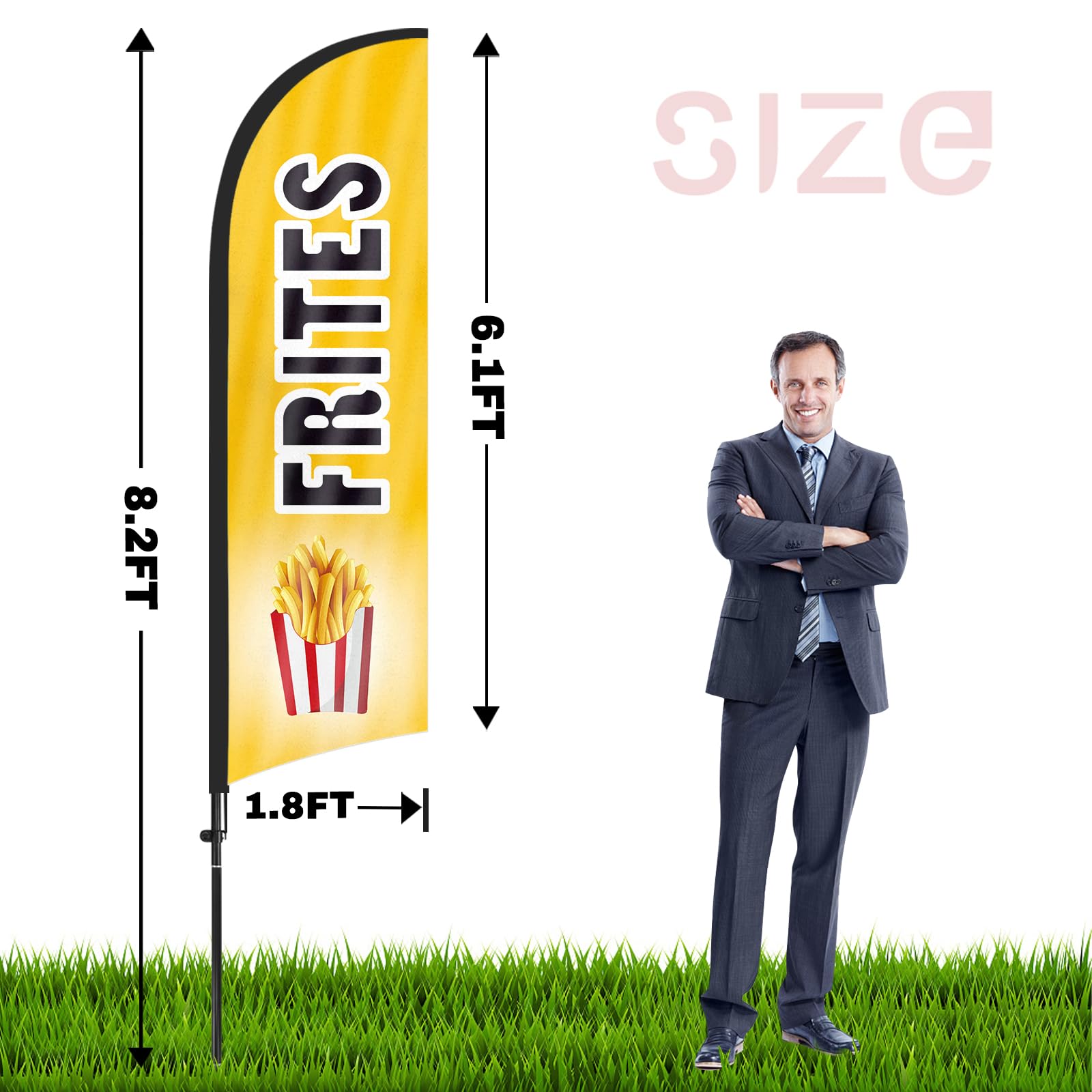 Drapeau Open 8FT QSUM - Kit Complet Avec Poteau - Publicité Extérieur Magasin
