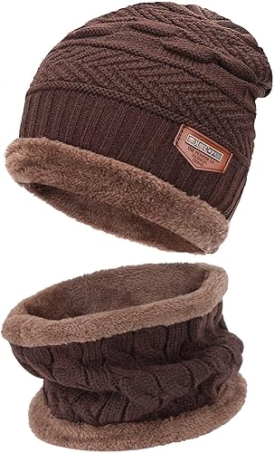 Vista 12 de FZ FANTASTIC ZONE Conjunto de gorro de invierno para hombre y mujer, bufanda de punto cálido, forro polar grueso, gorro de calavera, calentador