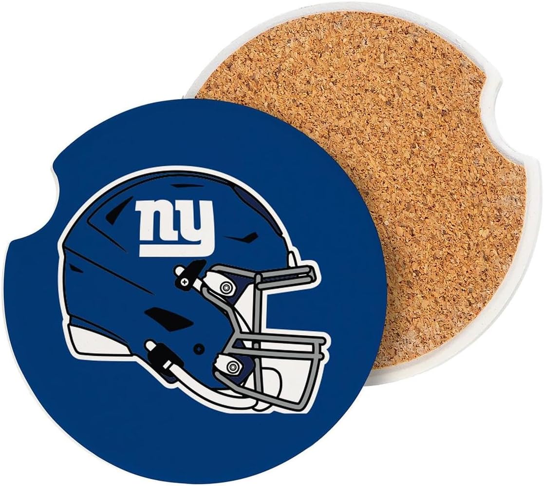 NFL New York Giants Car Coaster Sets, 4pcs (2-Pack of 2), Absorbent Ceramic Stone Cup Holder Inserts, Removable Drink Mats for Cars, SUVs, and Trucks, Football Auto Accessories