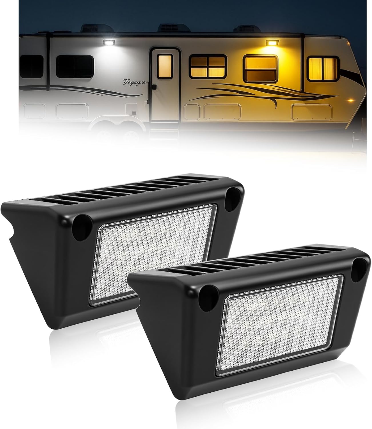 unionlux RV Lights Exterior, 1500LM 5 Inch 12V-30V Wihte/Amber RV Outdoor Lights, RV Accessories for Outside, Exterior Lights for RVs Trailers Travel Campers 5th Wheels Motorhome SUV Truck, 2 Packs