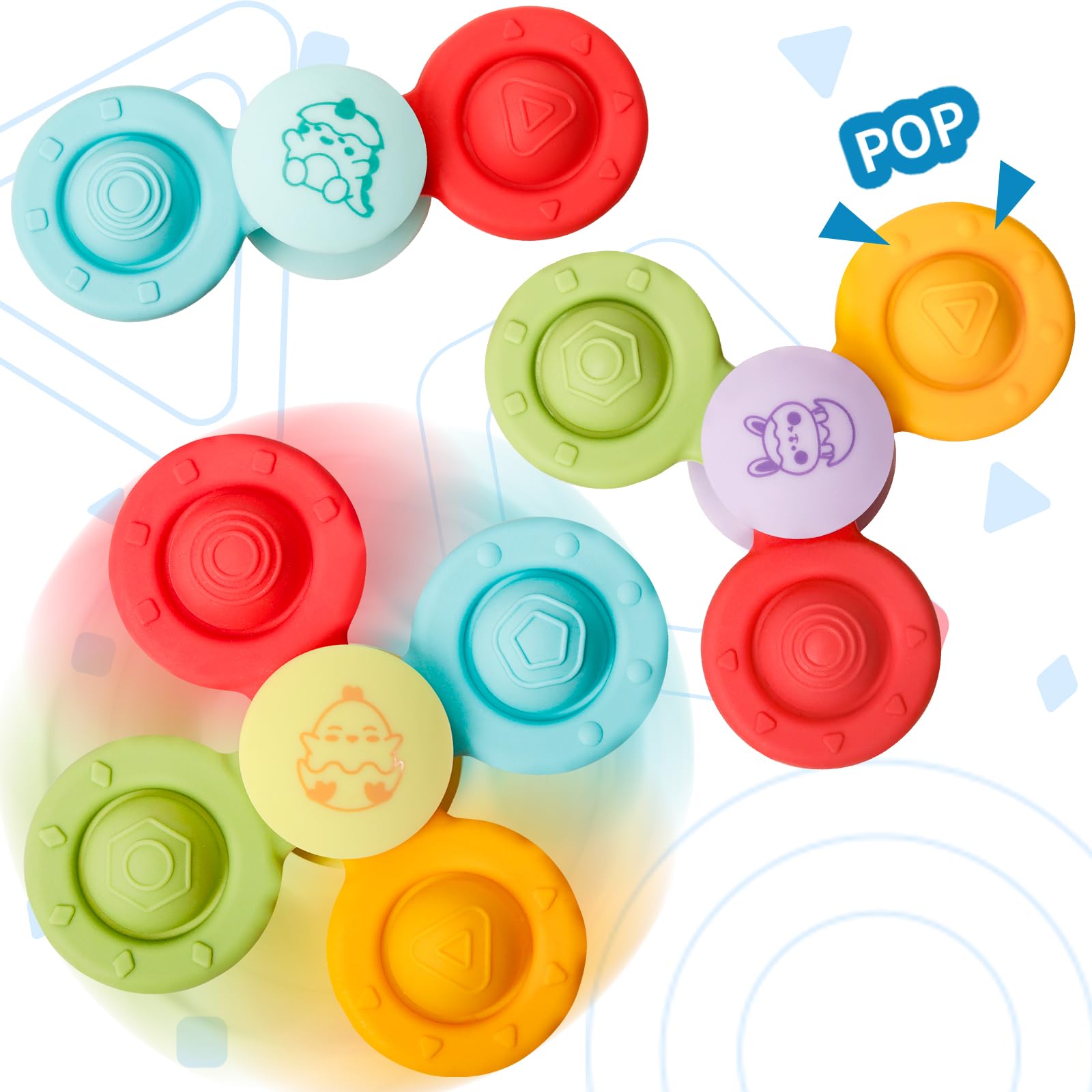 3 Pcs Pop Suction Cup Spinner Toy, Made of All Silicone for 18 Months + Boy Girl, Bath Toys for Toddlers, Learning Toy Montessori Educational Activities for Kids