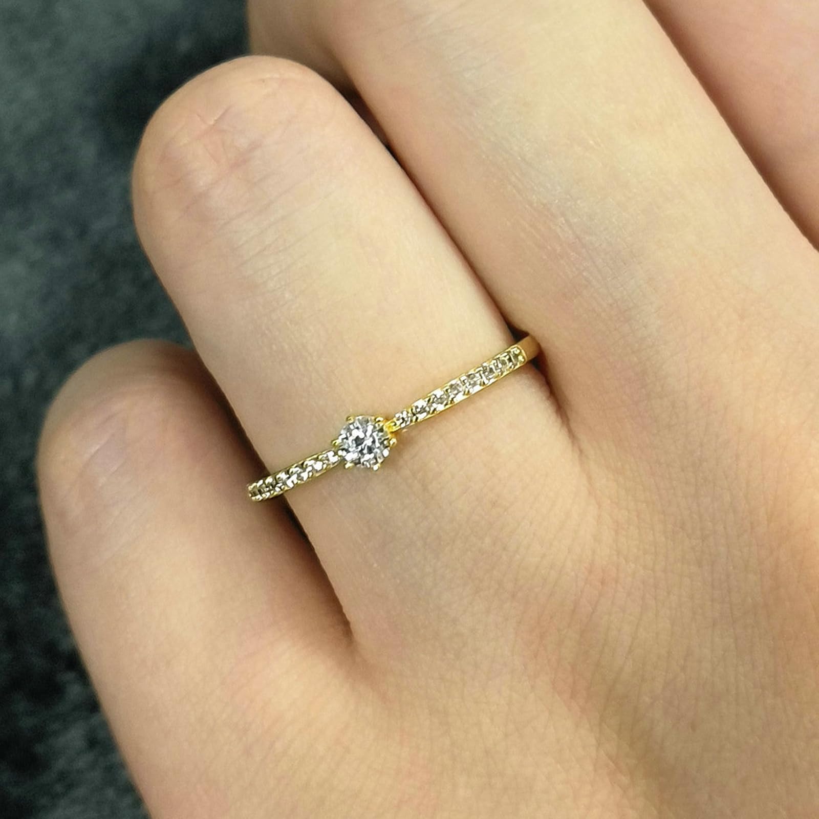 Verlobungsringe Damenring Gold, Echtes Gelbgold Verlobungsring schmal mit Moissanit