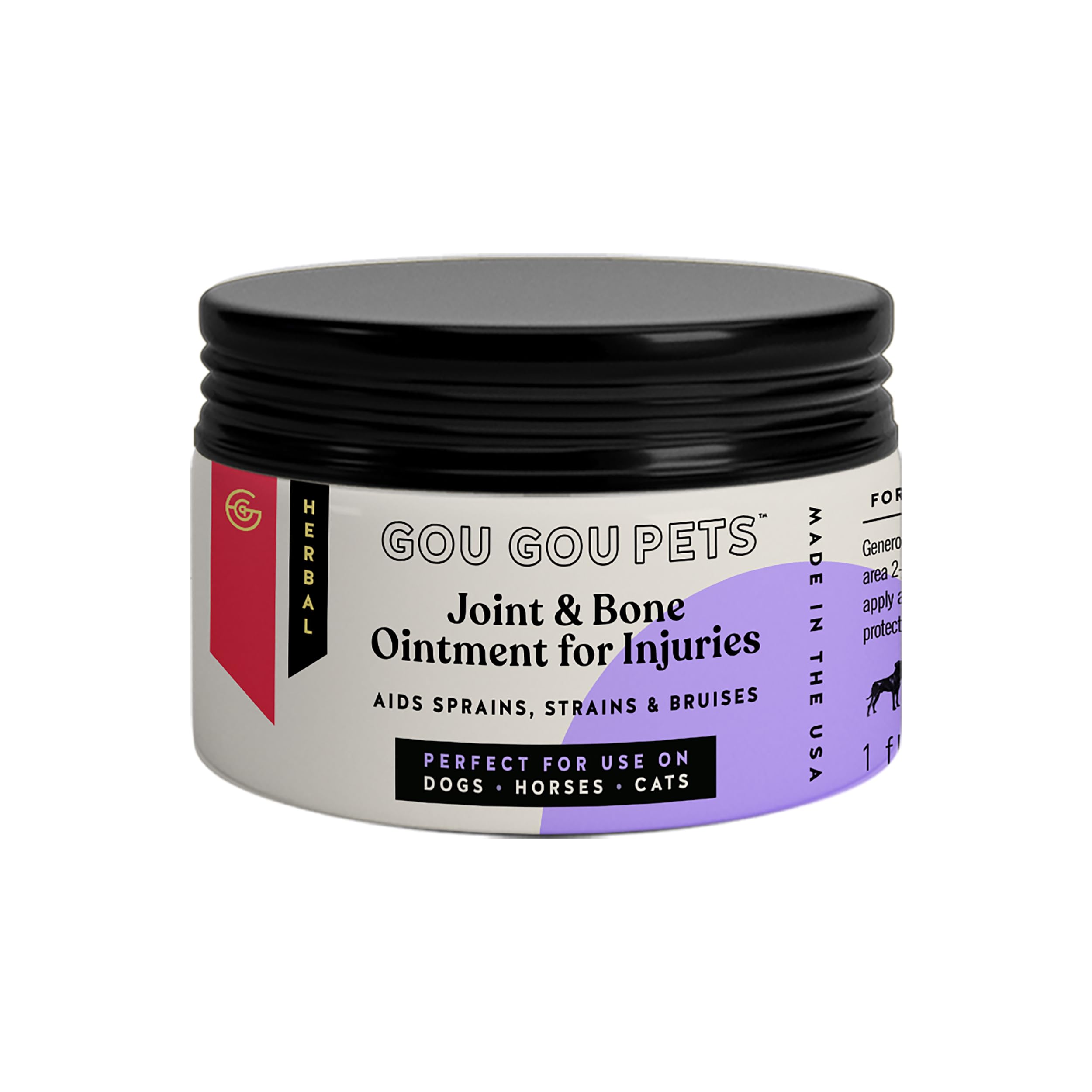 Gou Gou Pets Joint & Bone Ointment for Injuries Holistic Natural Derived Herbal Pet Care for Dogs, Cats and Horses: Sprains, Strains, and Swelling; Natural Joint Pain Relief - Made in USA - 2 oz