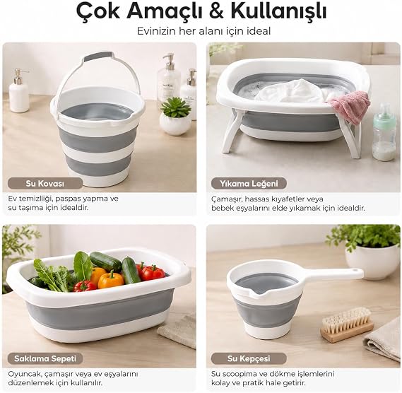 4'lü Katlanabilir Küvet Seti Bebek Küveti ve Çamaşır Sepeti