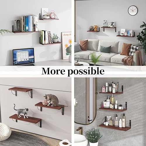 Miniatura 7 de PlantsHome Fun Estantes flotantes, estante de pared moderno de mediados de siglo para dormitorio, sala de estar, baño, cocina, oficina,