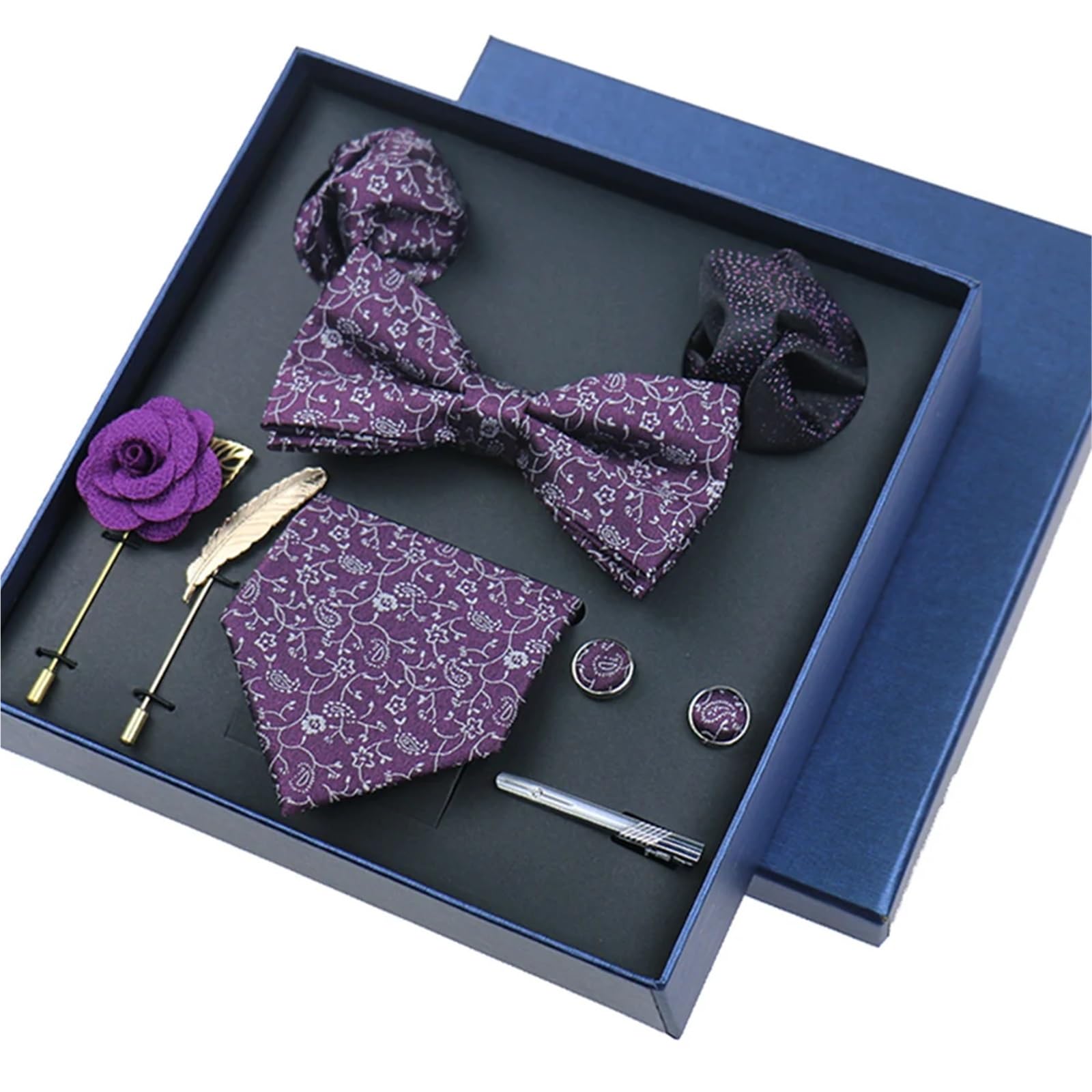 Conjunto de 8 piezas corbatas negocios for hombre, broches florales, Pin, gemelos, Clips corbata, pajarita mariposa Para Bodas