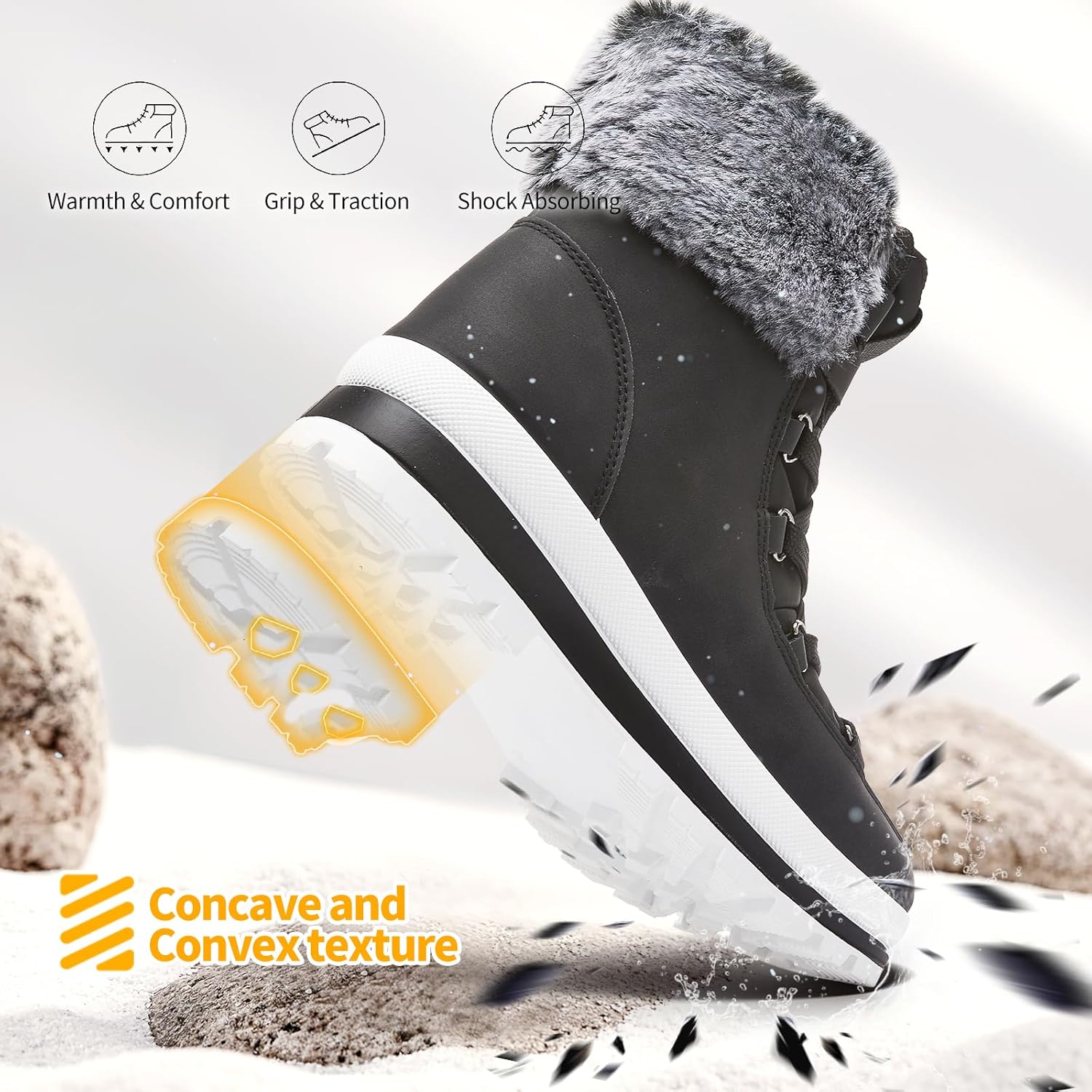 hash bubbie Women's Fuzzy Mid-Calf Boots Lace up Snow Boots for women Non Slip Combat Boots Black Winter Boots White Combat Boots(Waterproof,Zipper) - Image 4