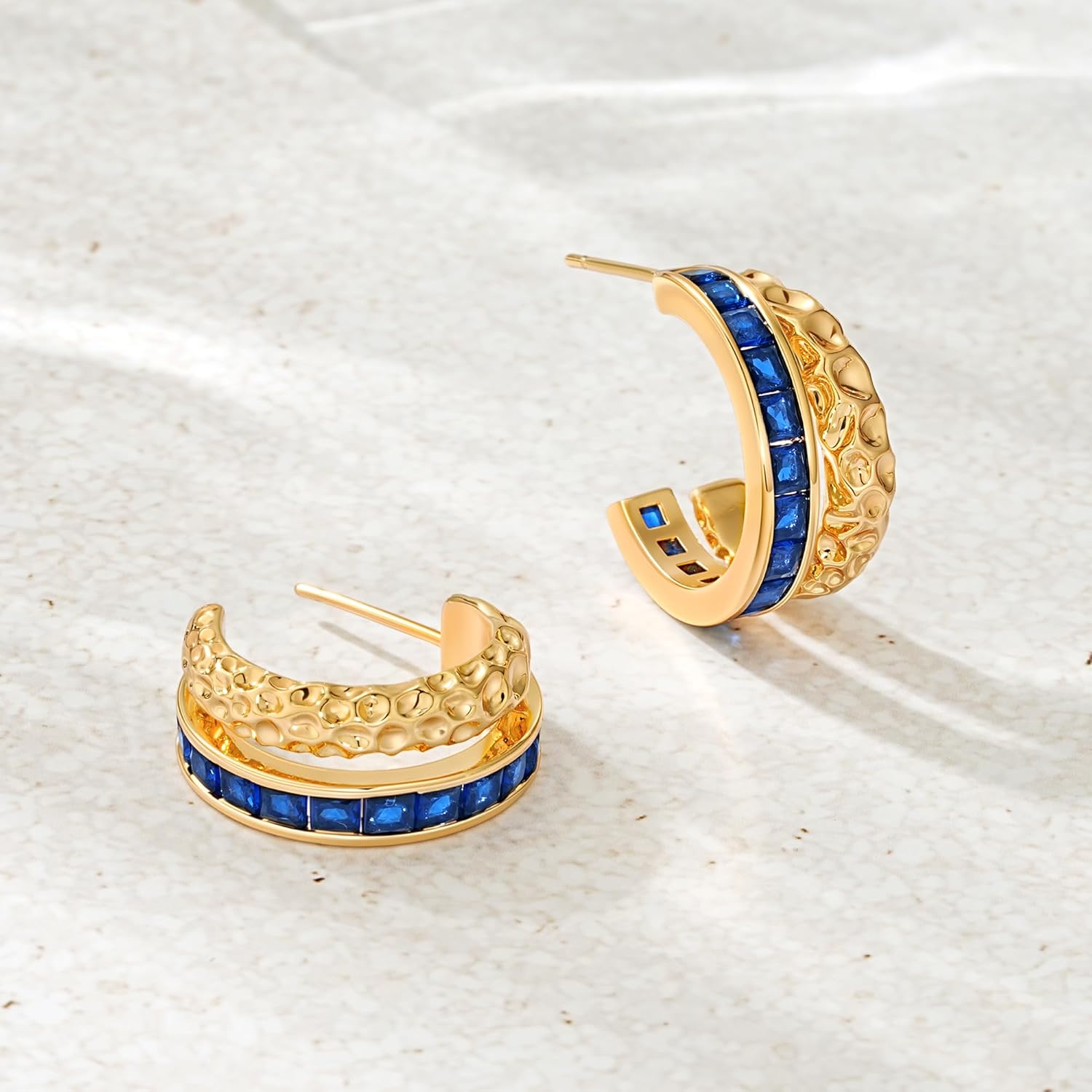 WEARON Gold Hoop Earrings for Women Dainty 14K Gold Plated Open Hoop Earrings 925 Sterling Silver Post Chunky Earrings for Her Everyday Jewelry - Image 5