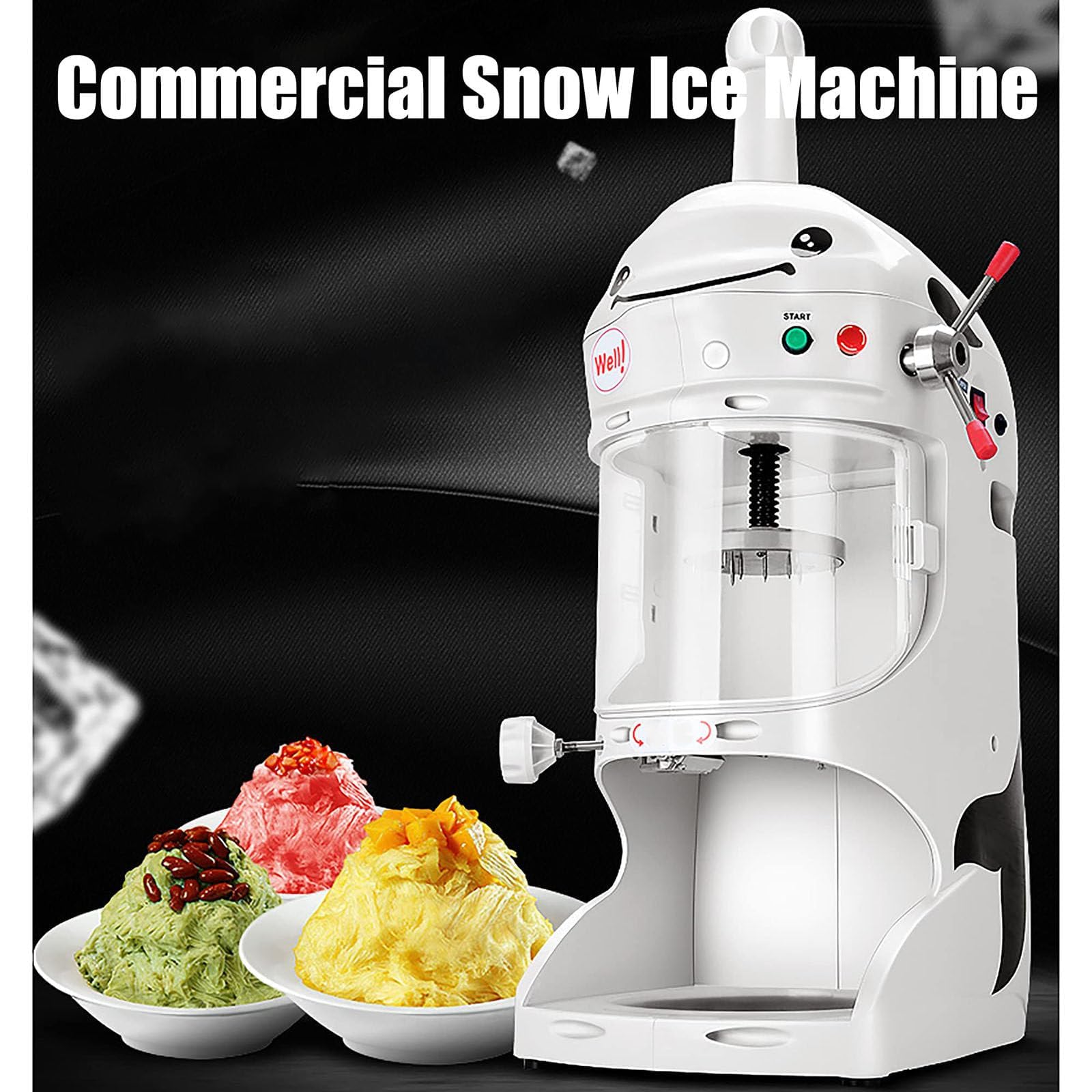 Máquina De Hielo Raspado Eléctrica De 350 W - Volumen De Hielo Raspado: 90 Kg/H, Máquina De Hielo Raspado Eléctrica - Espesor Ajustable + Manija De Elevación + Protector contra Salpicaduras