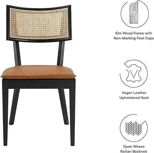 Miniatura 8 de Modway EEI-6732-BLK-TAN Caledonia - Juego de 2 sillas de comedor de madera tapizadas de cuero vegano, color negro y marrón