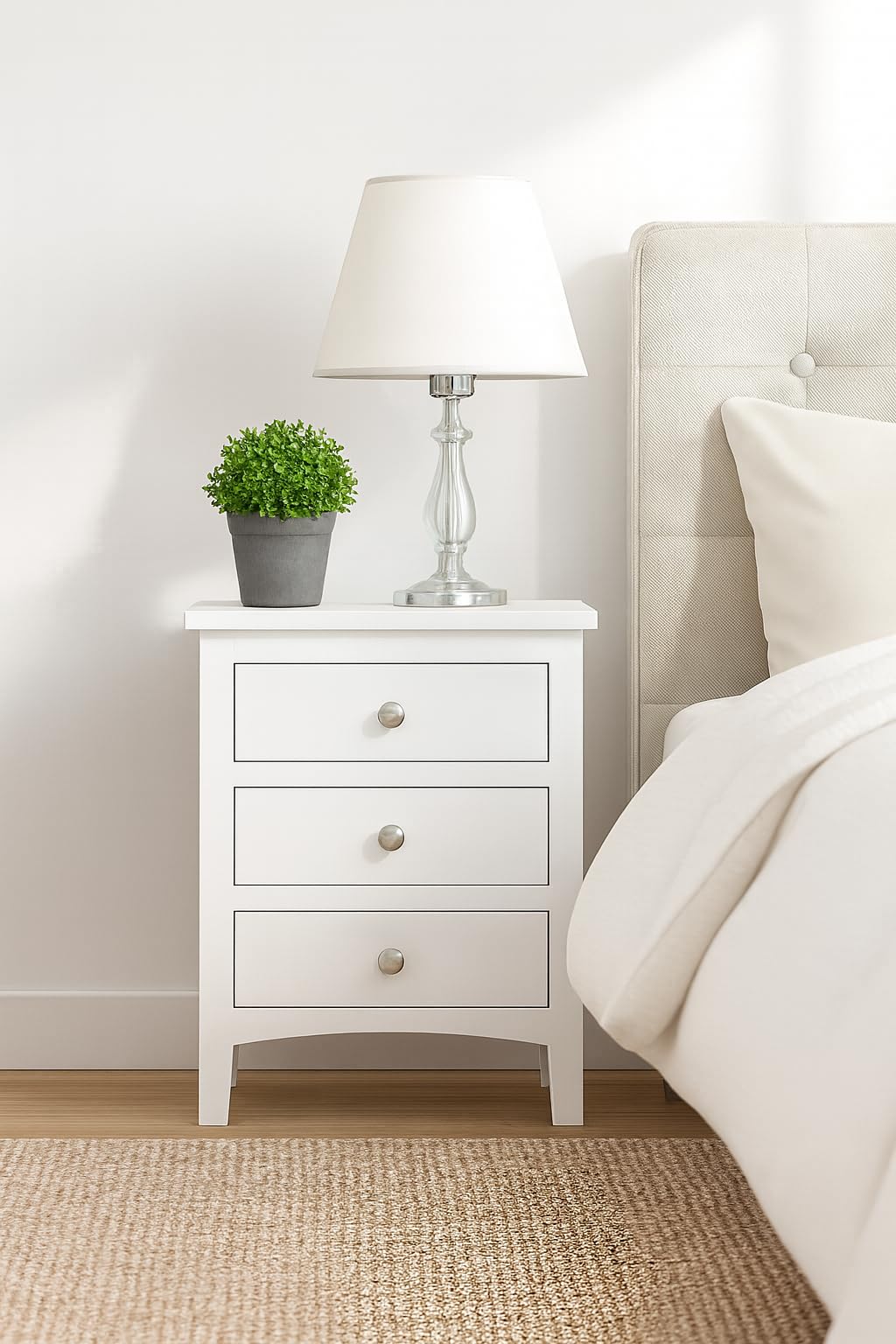 UNITEK FURNITURE Sheesham Wood Bed Side Table for Bedroom with 3 Drawer (White)-image-34