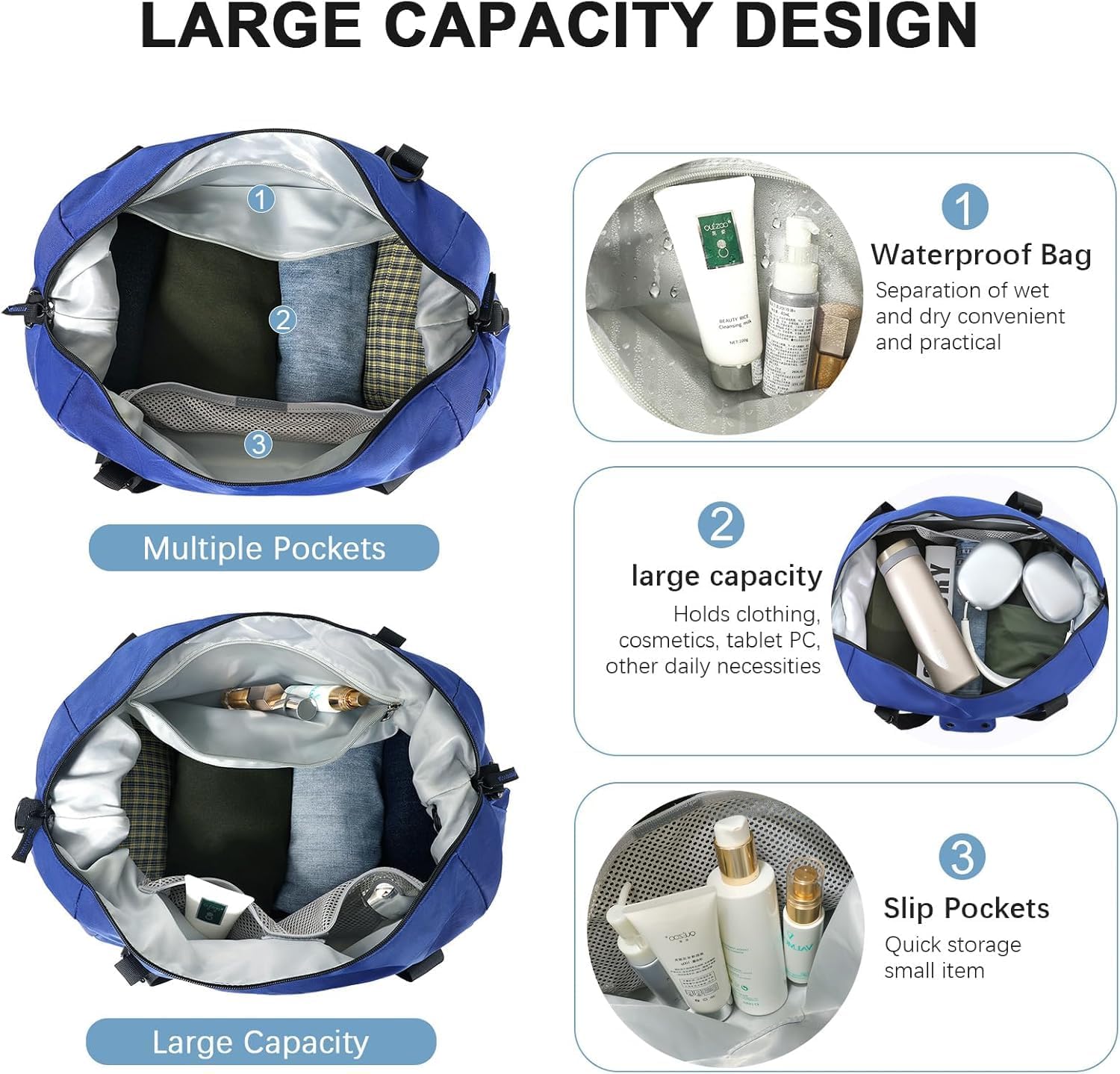 Gym Bag for Men Women, Tactical Travel Duffel bag with Removable Dividers & Shoe Compartment, Weekender Carry on Bag with Toiletry Bag, Overnight Range Bag for Workout Soccer Yoga Gym - Image 4