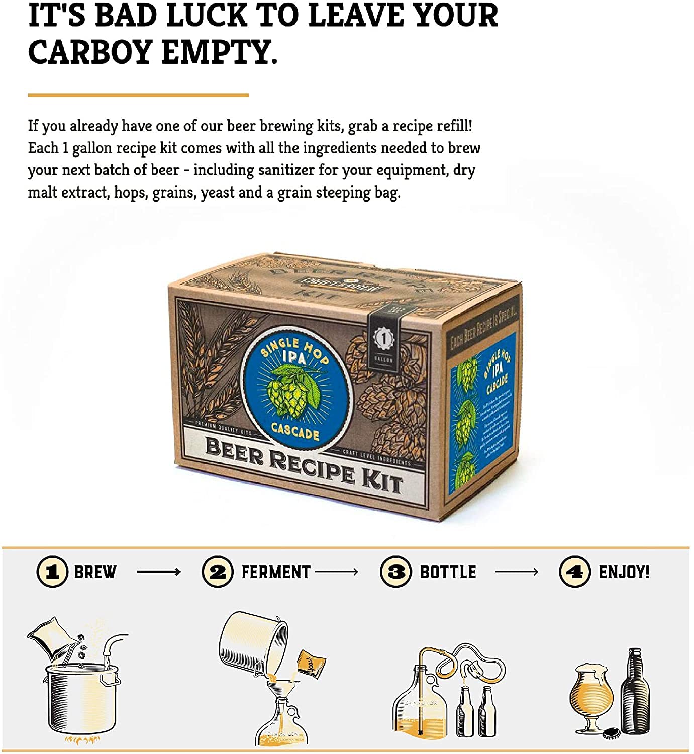 Craft A Brew Einzelsprung IPA Nachfüll-Rezept-Kit; 1 Gallone; Zutaten für selbstgebrautes Bier