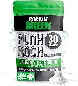 Rockin' Green Laundry Detergent, Plant based, All Natural Laundry Detergent Powder, Vegan and Biodegradable Odor Fighter, Safe for Sensitive Skin (Funk Rock Ammonia Bouncer 30 Loads - Unscented)