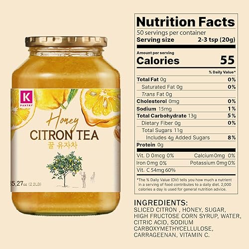 Miniatura 10 de KPANTRY Honey Citron & Ginger Tea  Mermelada coreana con citrón Yuzu fresco sin químicos y de 35.27 onzas, paquete de 2  jengibre y miel variada,