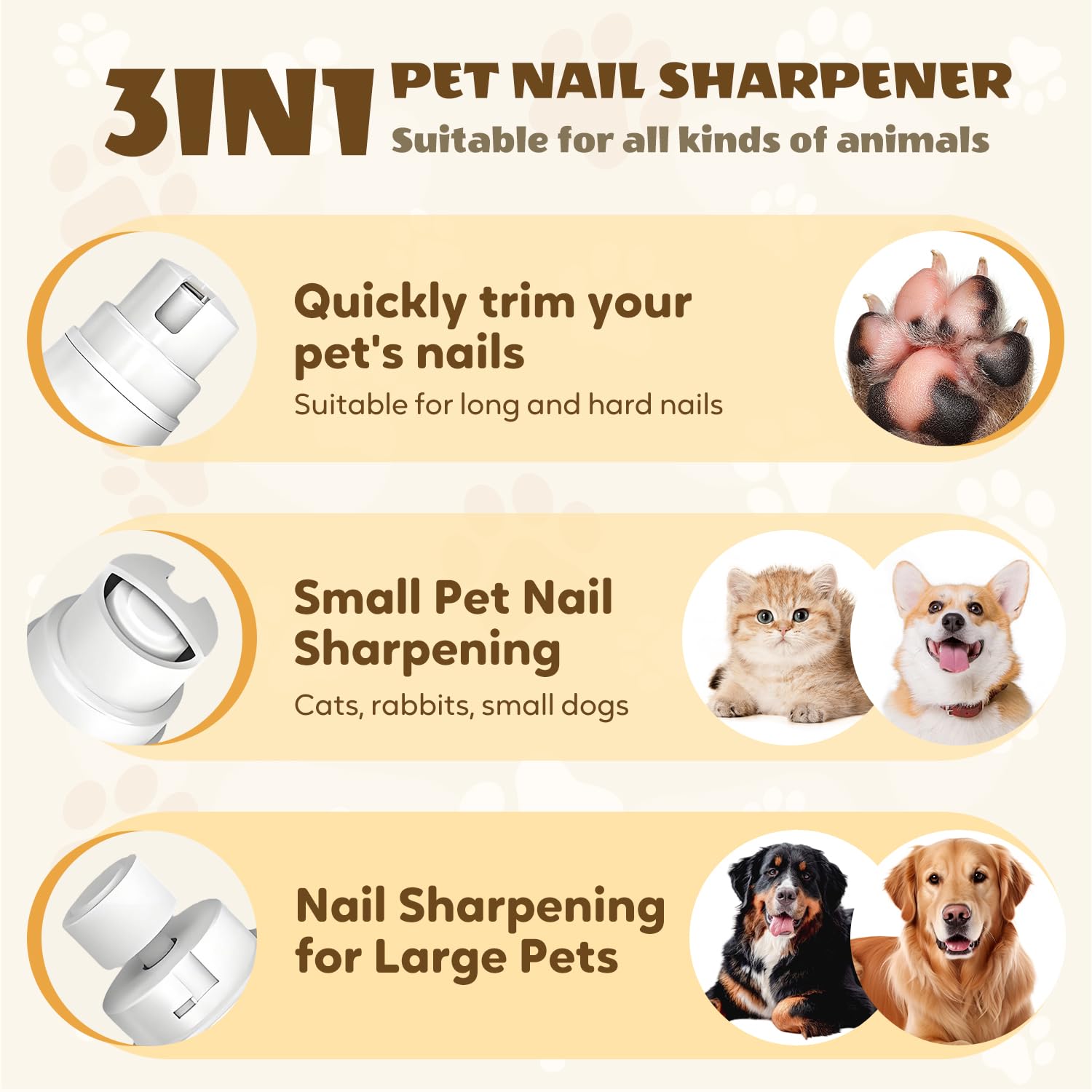 2025 Upgrade Cordless Pet Nail Trimmer for Dogs & Cats with LED Light, 3-Speed Low Noise Nail Grinder for Thick & Long Nails, Fast USB Charging (1 PC) - image 5