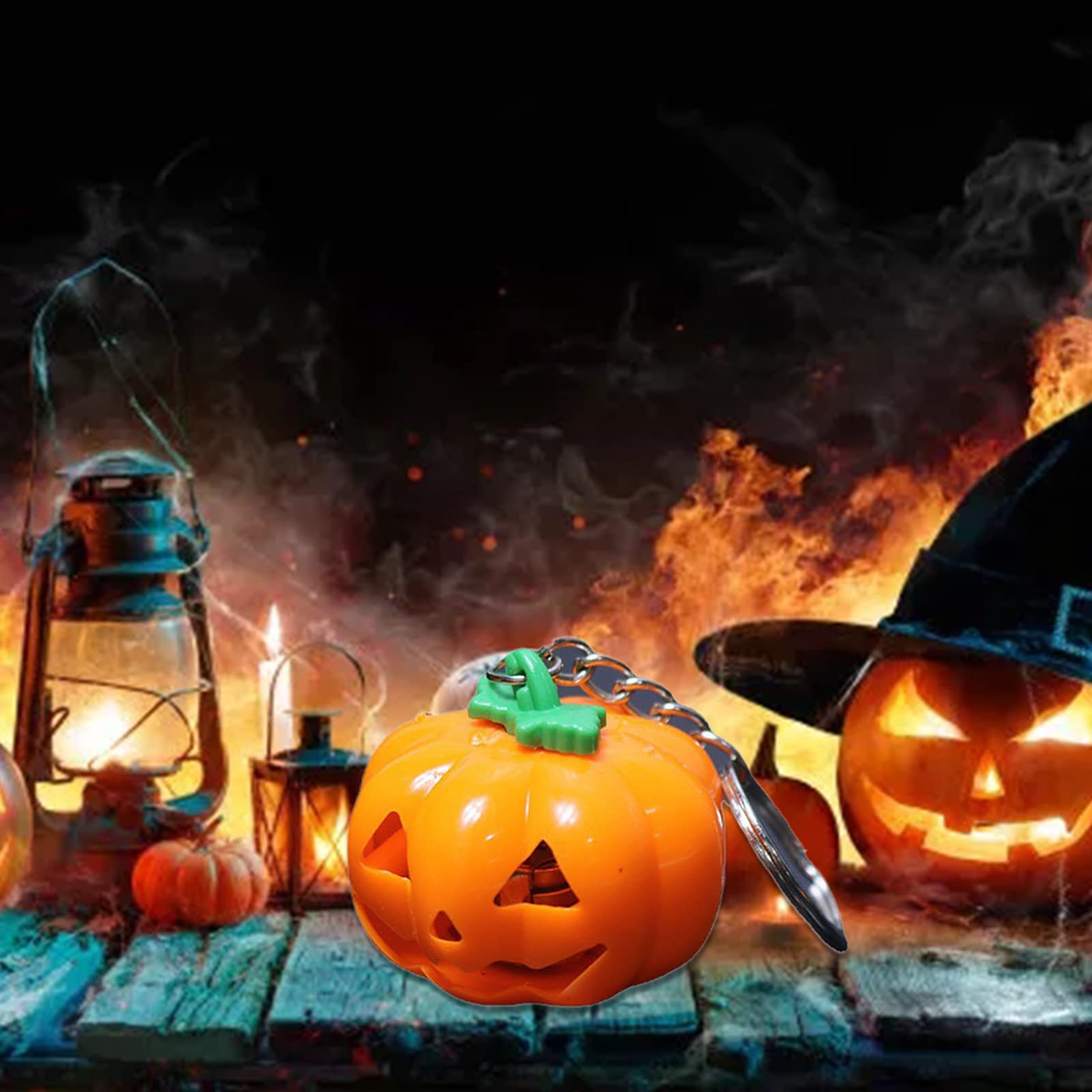 Nawwgy Halloween Jack-o-Lantern Keychain LED Pumpkin Light String Keychain Toy Layout Props Haunted House Pendant