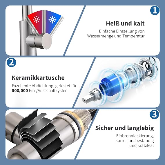 Homelody Brushed Kitchen Tap with LED Extendable Kitchen Tap