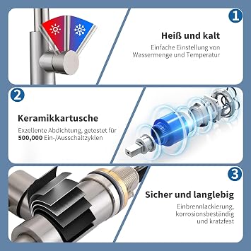 Homelody Brushed Kitchen Tap with LED Extendable Kitchen Tap