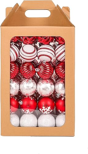 National Tree Company First Traditions - Adornos para árbol de Navidad, surtido de bolas rojas y blancas, juego de 96