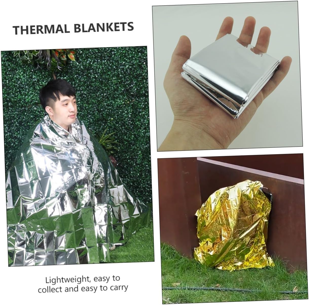 3pcs Outdoor Emergency Aluminum Foil Blankets Windproof Thermal Rescue Space Blankets for Hiking Camping Survival Safety