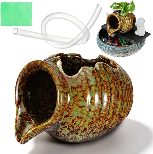 Toddmomy Circulating Water Fountain Jar Ceramic Pot Indoor Outdoor Decorative Hydroponic Vase Garden Waterfall Feature 4.88X3.85X3.54 Inches