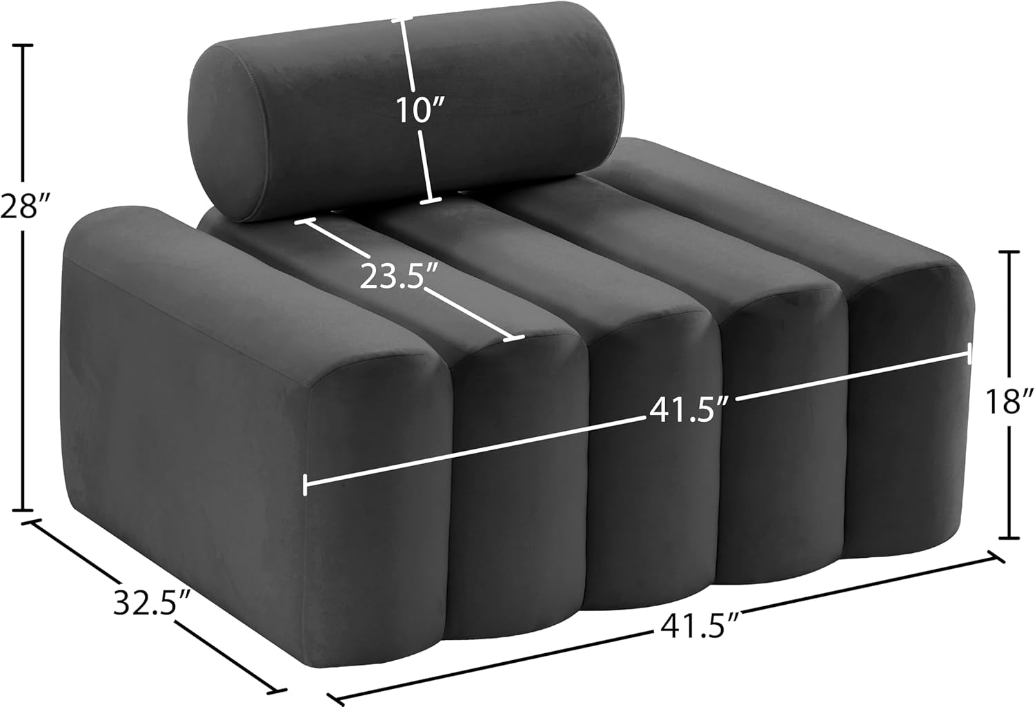 Meridian Furniture 647Grey-C Melody Collection Modern | Contemporary Velvet Upholstered Chair with Deep Channel Tufting
