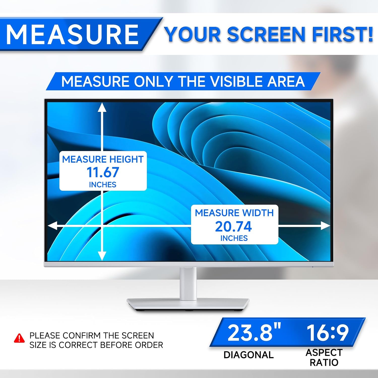 [2-Pack] Privacy Screen For Computer Monitor, 23.8-Inch 16:9 Aspect Ratio; Anti Spy/Bule Light/Glare And Eye Protection, 2 Install Ways Removable For Office, Airport, Cafe And Other Public Area; Diagonal 23.8 Inches, Width 20.74 Inches, Height 11.67 Inches