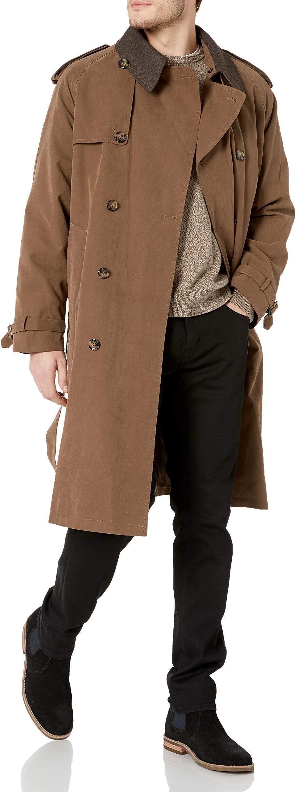 Men's Raleigh Double Breasted Long Trench Coat with Zip Out Liner