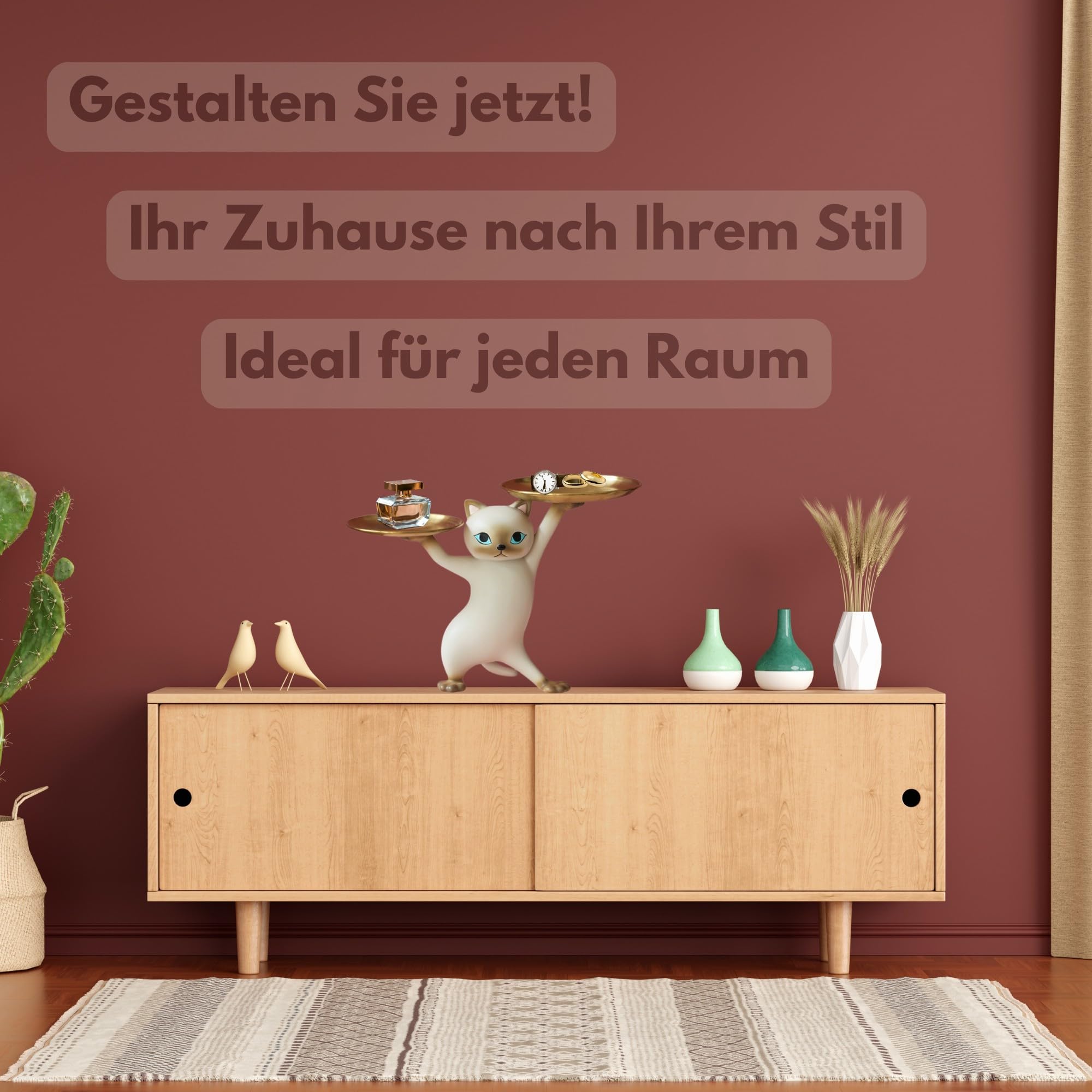 Elegante Katzenfigur Schlüsselschale für tischdeko - Skulptur Deko für Büro deko - deko Flur - Praktische Ablage für Schlüssel, Schmuck und Kleinigkeiten - Geschenk für Katzenliebhaber (Grau)