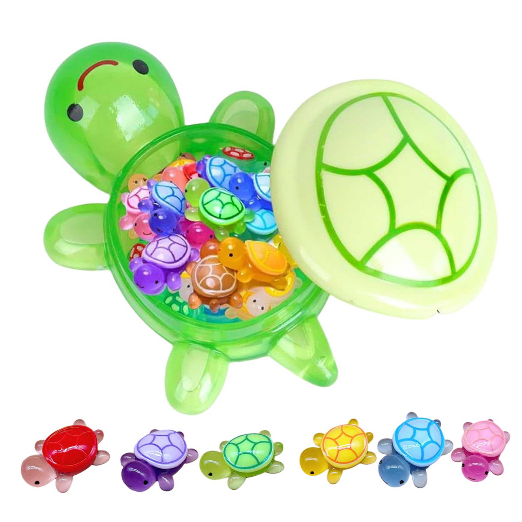 Tsawntd 101Pcs Mini Turtles Glow in the Dark Mini Resin Turtles with 6.7" Turtle Box Luminous Small Resin Animals for Garden Landscaping Dollhouse Decor Animals Figures