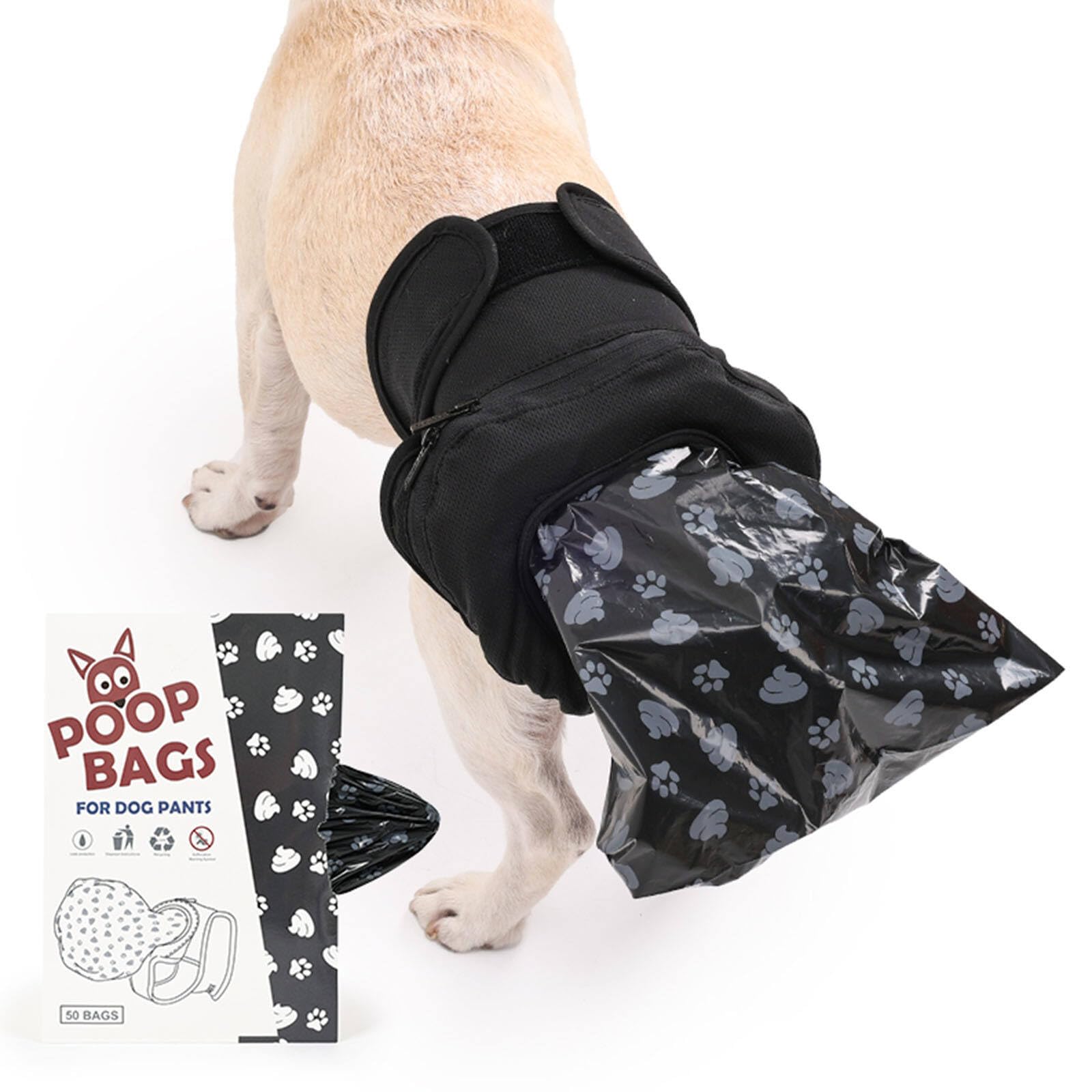 Reusable Dog Poop Pants with 50pcs Bags, Dogs Sanitary Pants for Incontinence Outdoor Walking Pet Poop Collection Senior Disability Dogs_L
