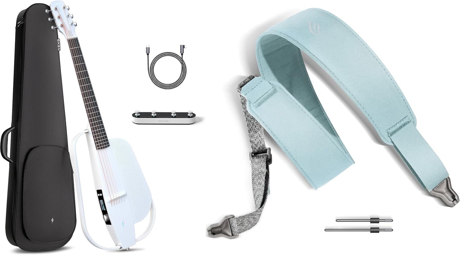 Enya NEXG 2 Basic Acoustic-Electric Guitar Carbon Fiber Travel Guitar Smart Acustica Electric Guitarra for Adults with 50W Wireless Speaker, Footswitch, and Gigbag & enya Magnetic Strap