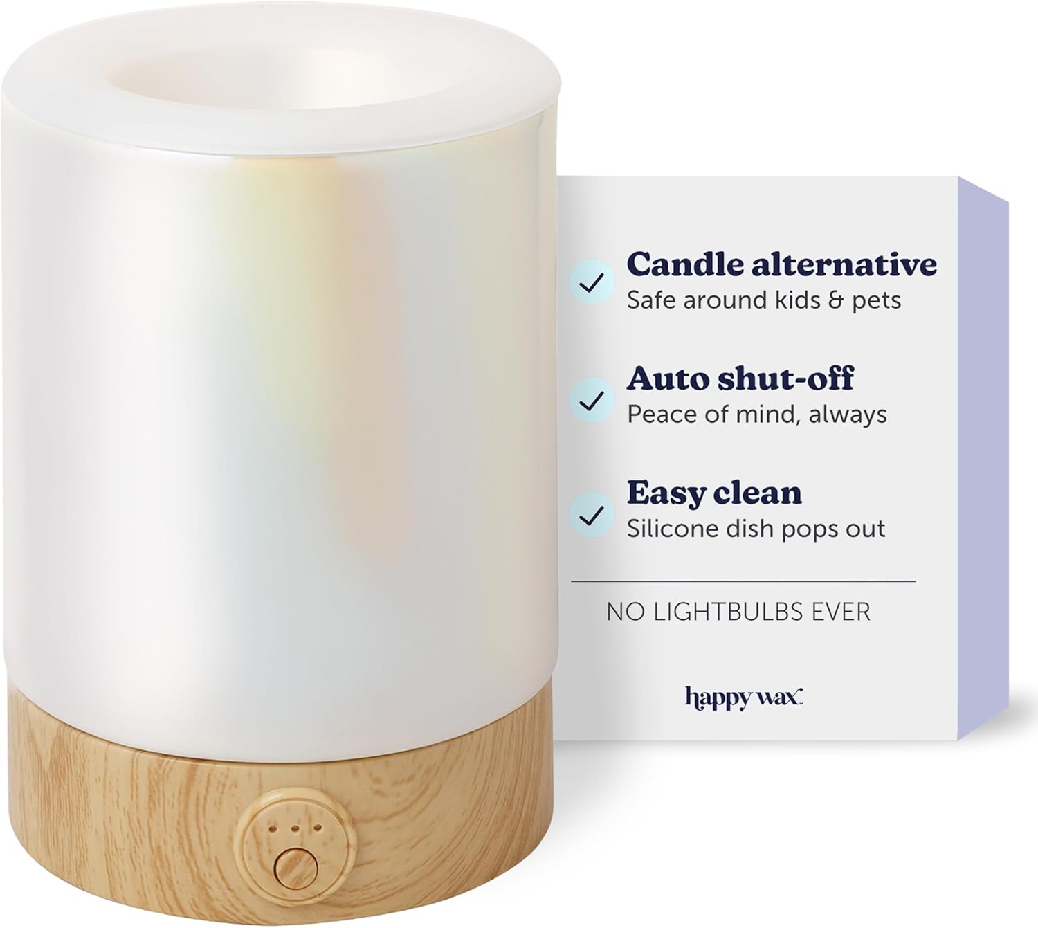 Happy Wax Iridescent Pink Signature Wax Melt Warmer for Scented Wax Melts, Cubes & Tarts – Electric Wax Melter with Automatic Timer and No Scrape Silicone Dish for Easy Wax Removal