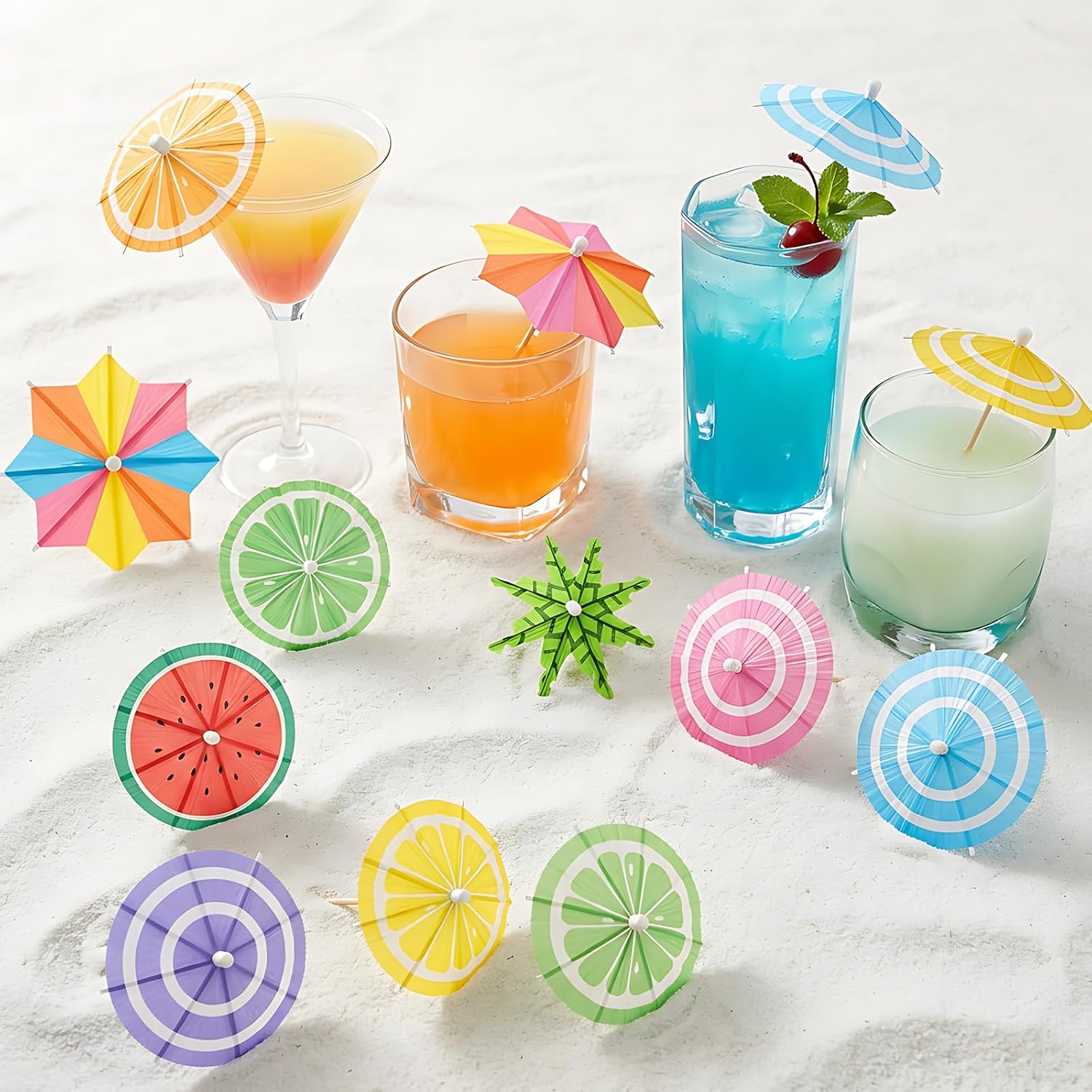 80 Pcs Drink Umbrellas Cocktail Umbrella Picks for Summer Assorted Styles Mini Paper Cocktail Pick for Hawaiian Bar KTV Cupcake Luau Tiki Tropical Summer Beach Party Drink and Fruit Decor