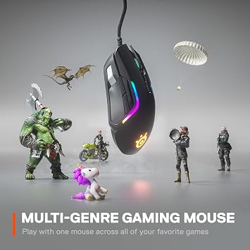 SteelSeries Rival 5 Gaming Mouse with PrismSync RGB Lighting and 9 Programmable Buttons FPS, MOBA, MMO, Battle Royale 18,000 CPI TrueMove Air Optical Sensor - Black