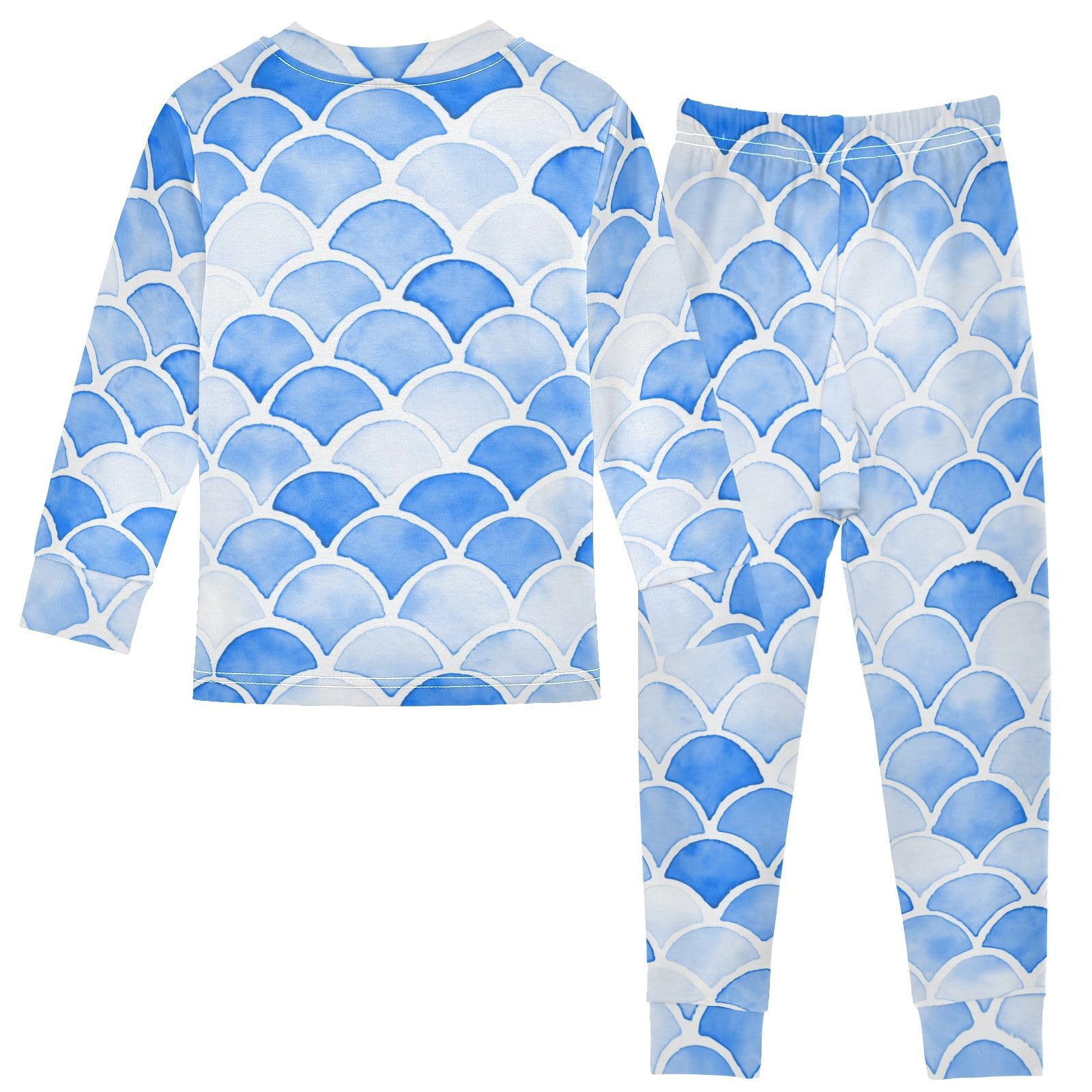 SPRIPORT Pale Blue Mermaid Soft Comfy Pajama Set Cotton 2 Piece Pjs Set Long Sleeve Top and Pants Sleepwear 8Y