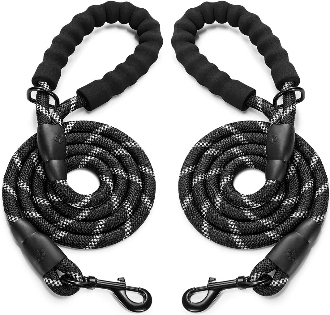 5 FT Strong Dog Leash with Comfortable Padded Handle and Highly Reflective Threads for Medium and Large Dogs (5-FT, Black Black)