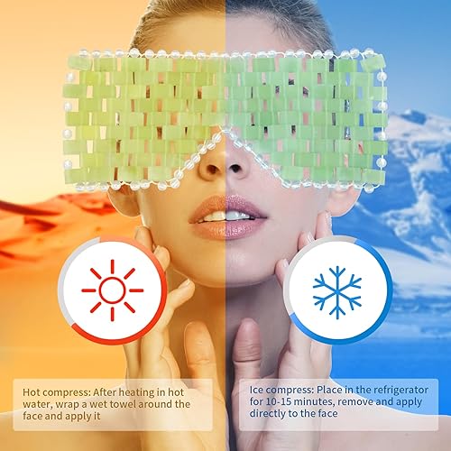 Miniatura 3 de Máscara de ojos de jade, máscara de enfriamiento facial con jade 100% real para terapia de calor y frío para reducir arrugas, hinchazón, migrañas y