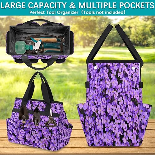 Miniatura 4 de Bolsa de almacenamiento de herramientas de jardín con 10 bolsillos de flores moradas para mujeres y hombres, bolsas de almacenamiento de