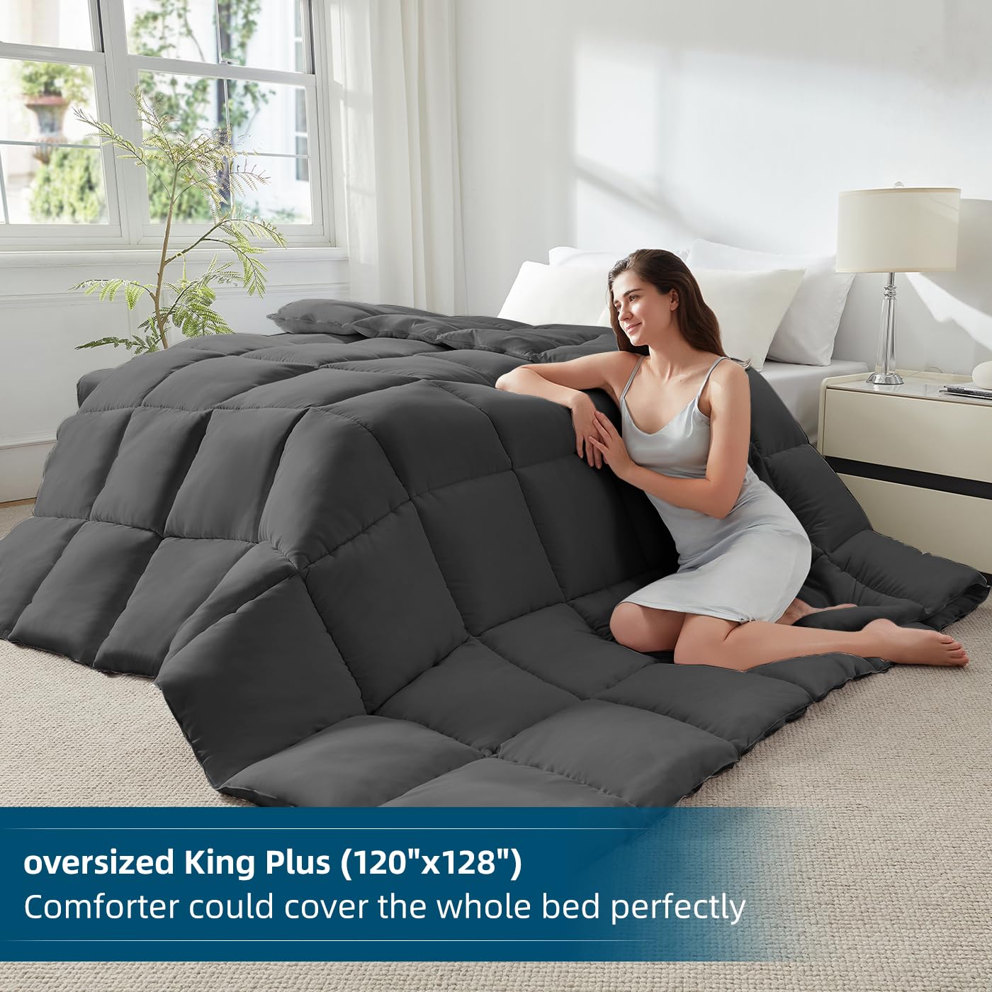 SLEEP-NEST 600 TC King Plus Duvet Cover – 120x128 Inches, 100% Natural Cotton, Hidden Zipper & Corner Ties, Silver Grey - View #3
