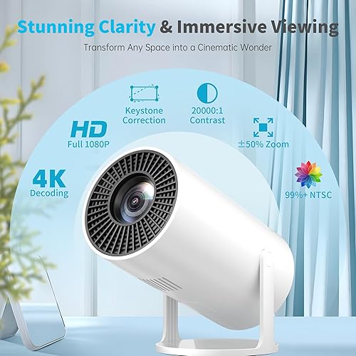 Miniatura 2 de Mini proyector, rotación de 270, proyector portátil compatible con 4K, proyector de película para exteriores Full HD 1080P, pantalla con cable