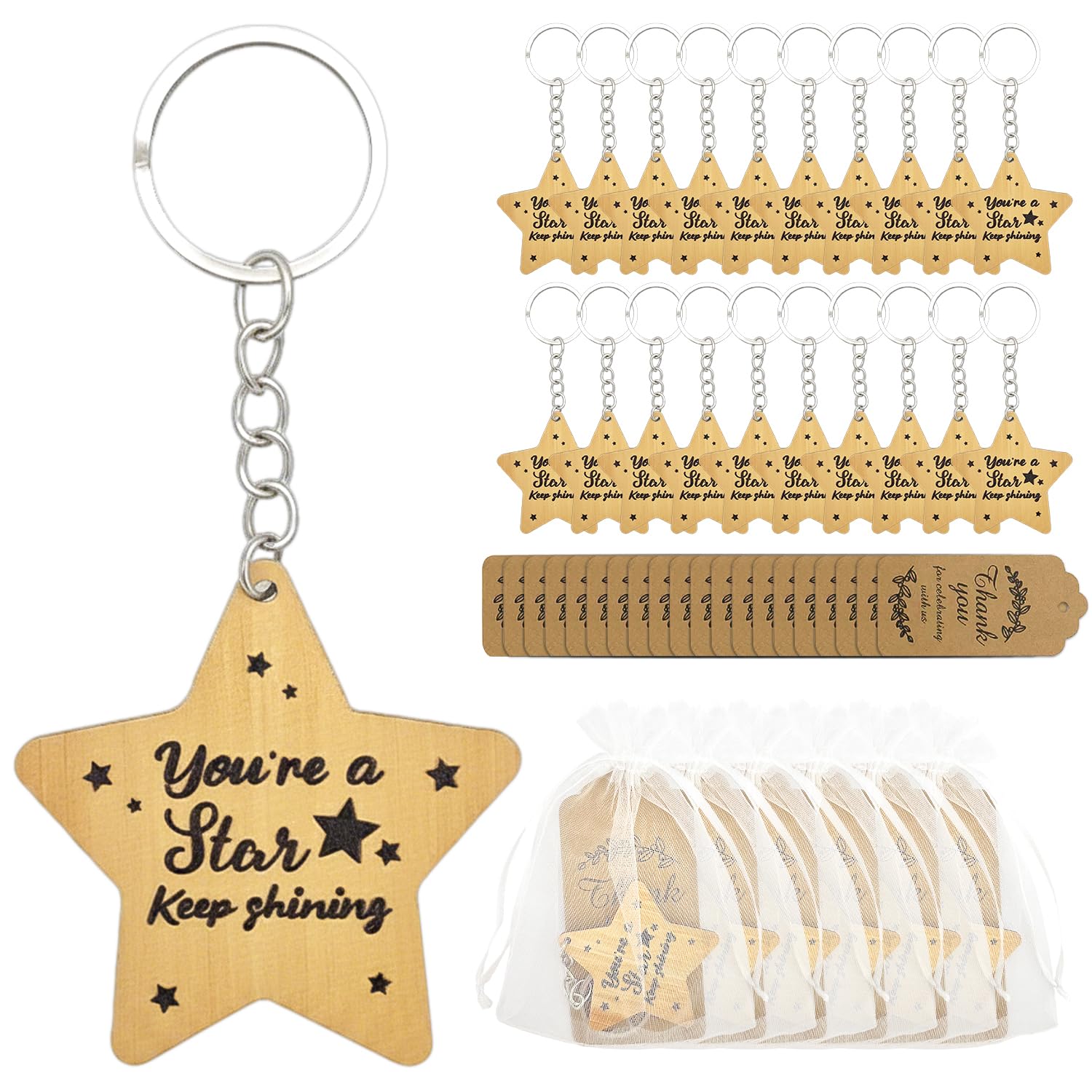 20 Llaveros de Madera en Forma de Estrella, Regalos Motivadores Fin de Curso para Alumnos de Profesores, Detalles de Graduación Clase de 2026
