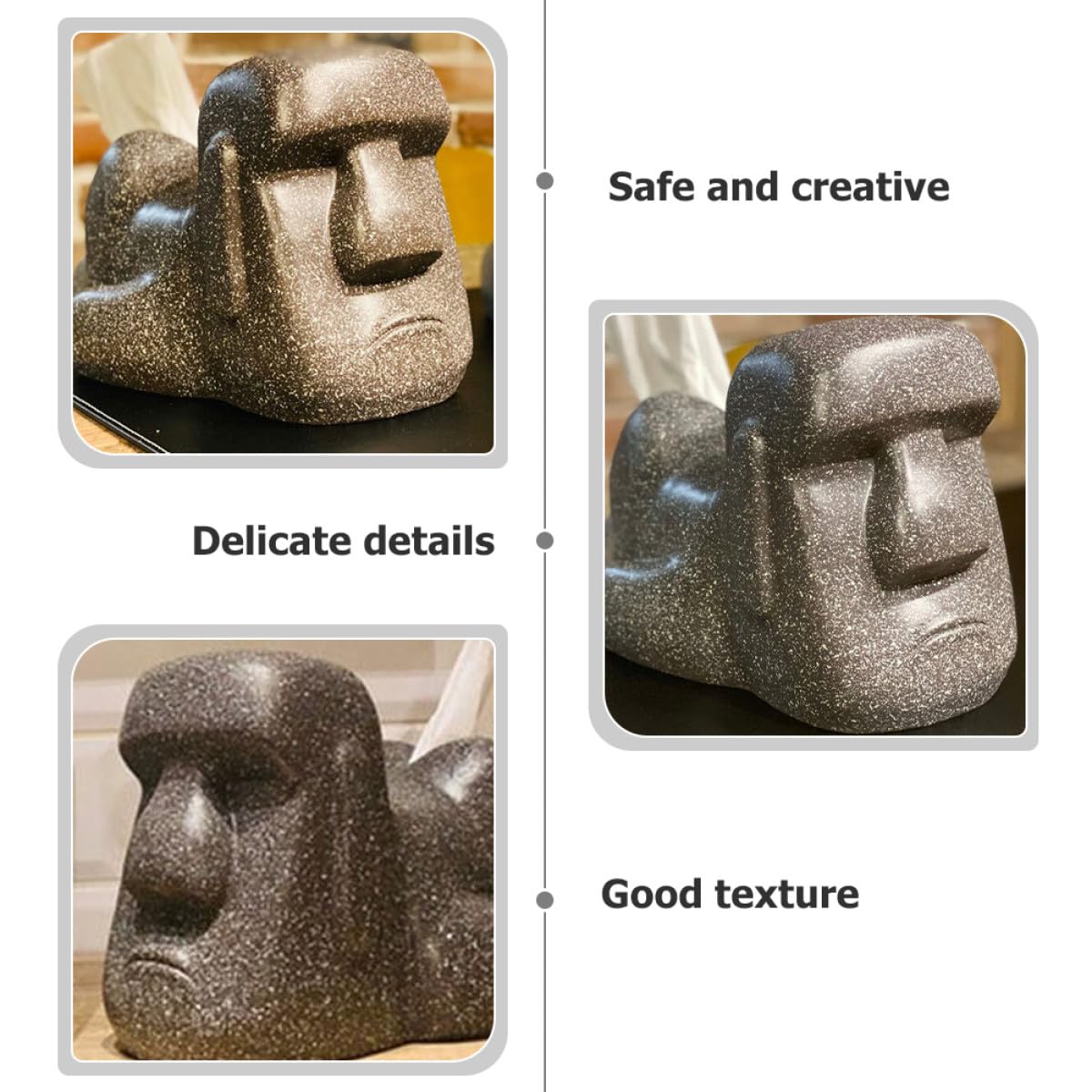 Moai Taschentuchbox Halter aus Kunstharz in Schwarz für Zuhause
