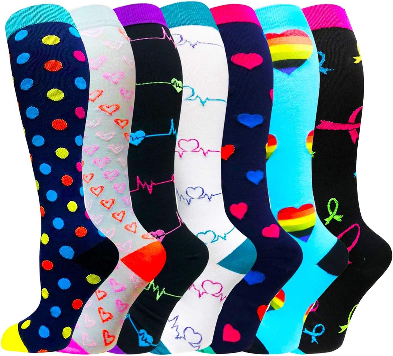 ACTINPUT Compression Socks for Women Men Stockings, (7 pair) Best Graduated Athletic Fit for Running, Nurses, Shin Splints, Flight, Travel,Edema