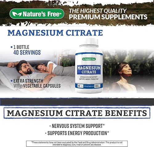 Miniatura 3 de Citrato de magnesio libre de la naturaleza 2667mg que produce 400mg de alta potencia 120 cápsulas vegetales