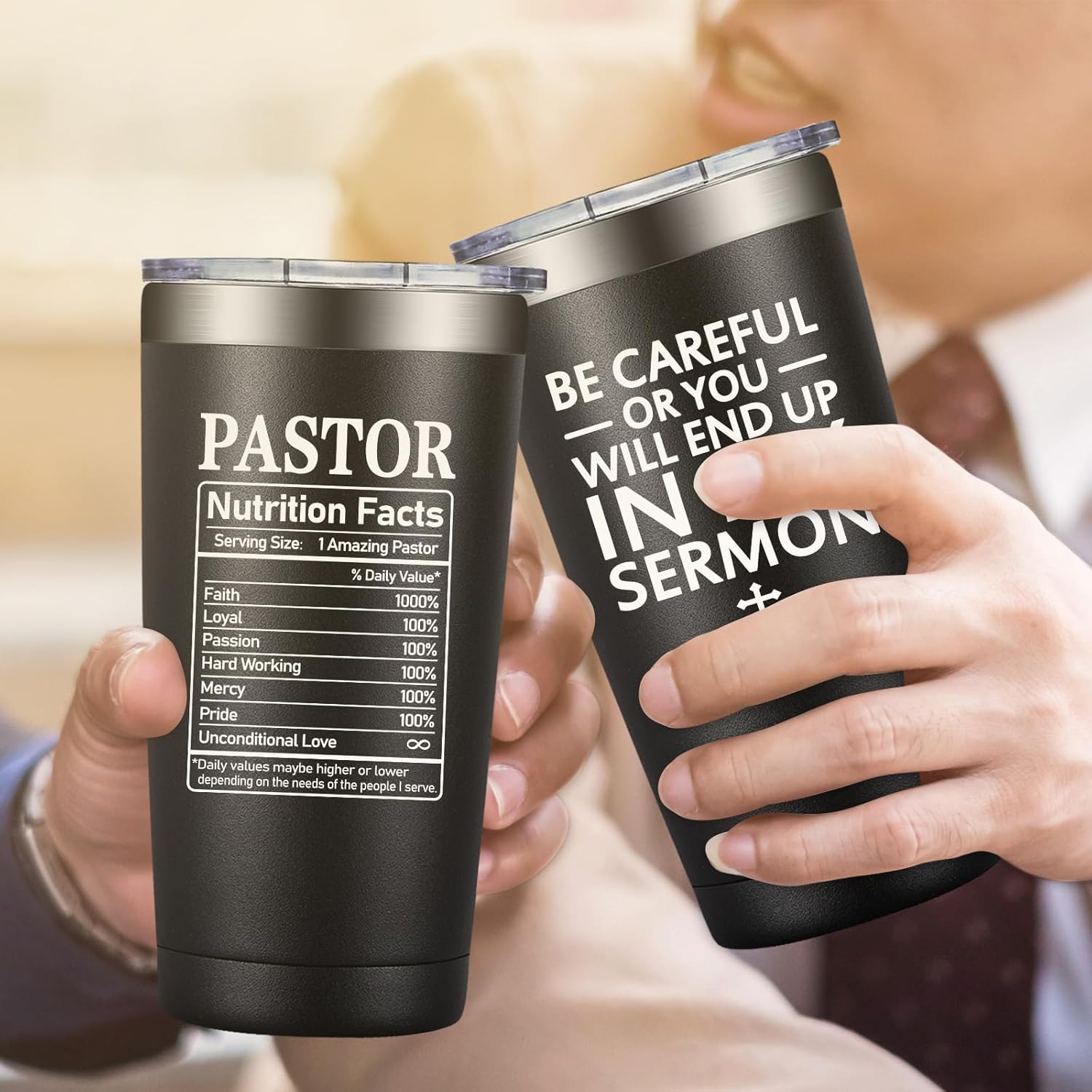 Grifarny Pastor Appreciation Gifts for Men, Women - Thank You, Christmas Gift for Pastors - Be Careful or You Will End up in My Sermon Tumbler Cup 20oz - Image 6