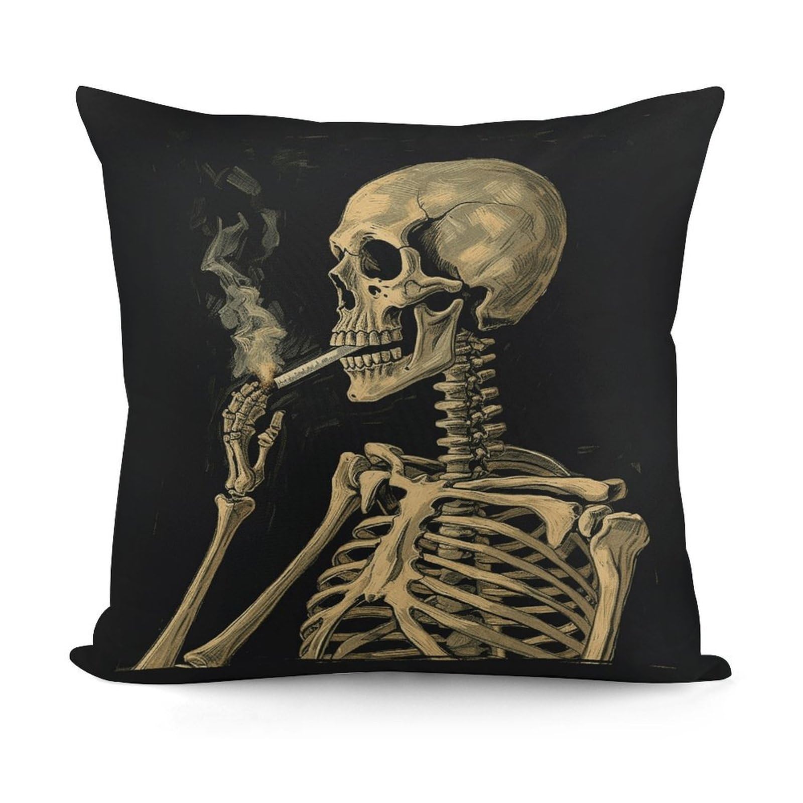 FekiLoot A Skeleton with Burning Cigarette Throw Pillow Cover Soft Decorative Pillow Cover Modern Square Cushion Cover Cozy Cushion Case Farmhouse Home Decor for Sofa Couch Living Room 18 X 18 Inch