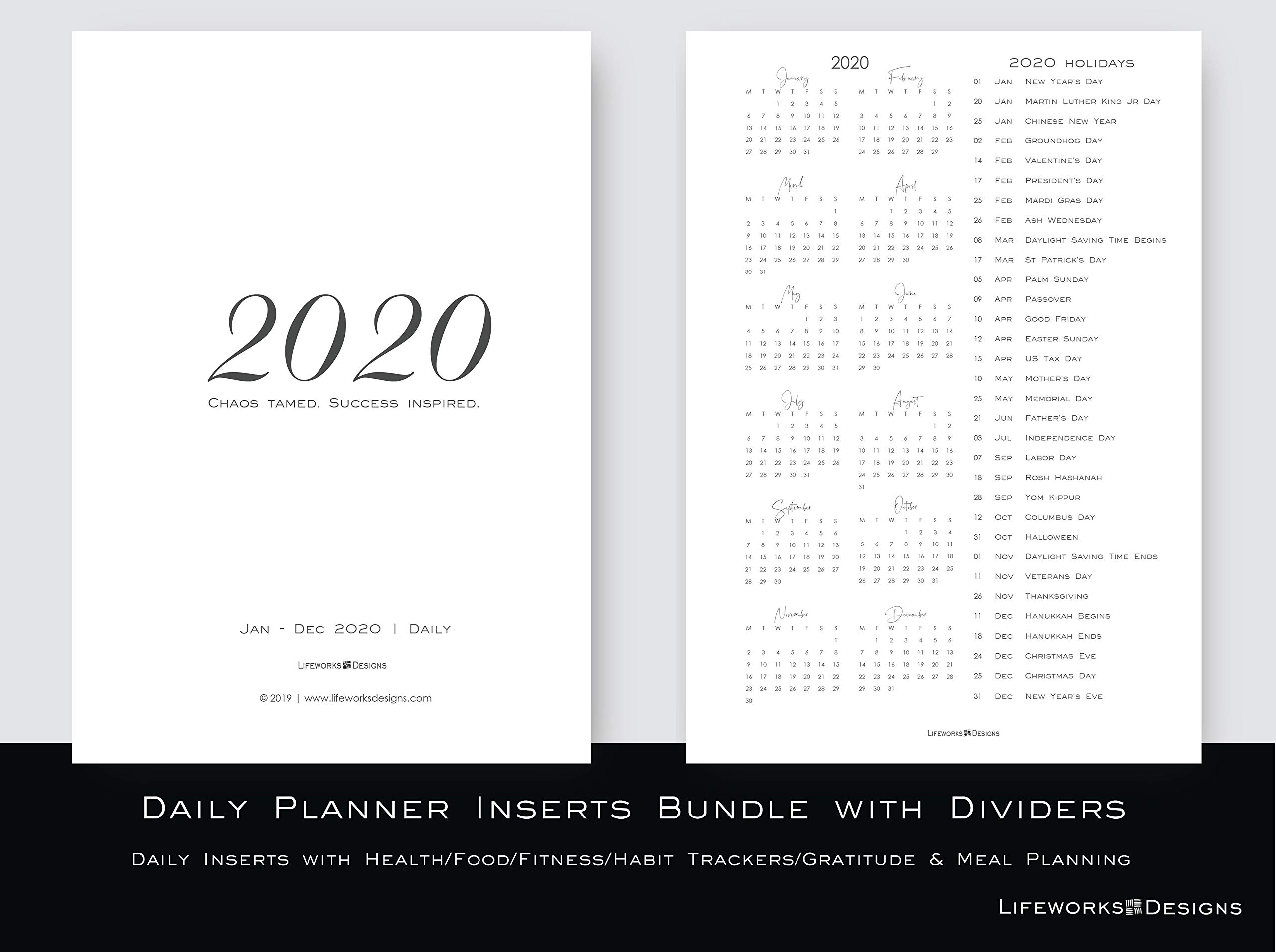 2020 Printed A5 Daily Planner Filofax Inserts Refill Bundle & Dividers | Personalized | Personalized | Minimal Design Maximum Productivity Health | Habit Track Meal Planning Gratitude Fitness Health